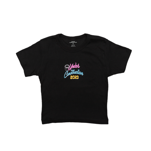 Black Under Construction cropped tee with multicolour Hollywood 2023 chest graphic