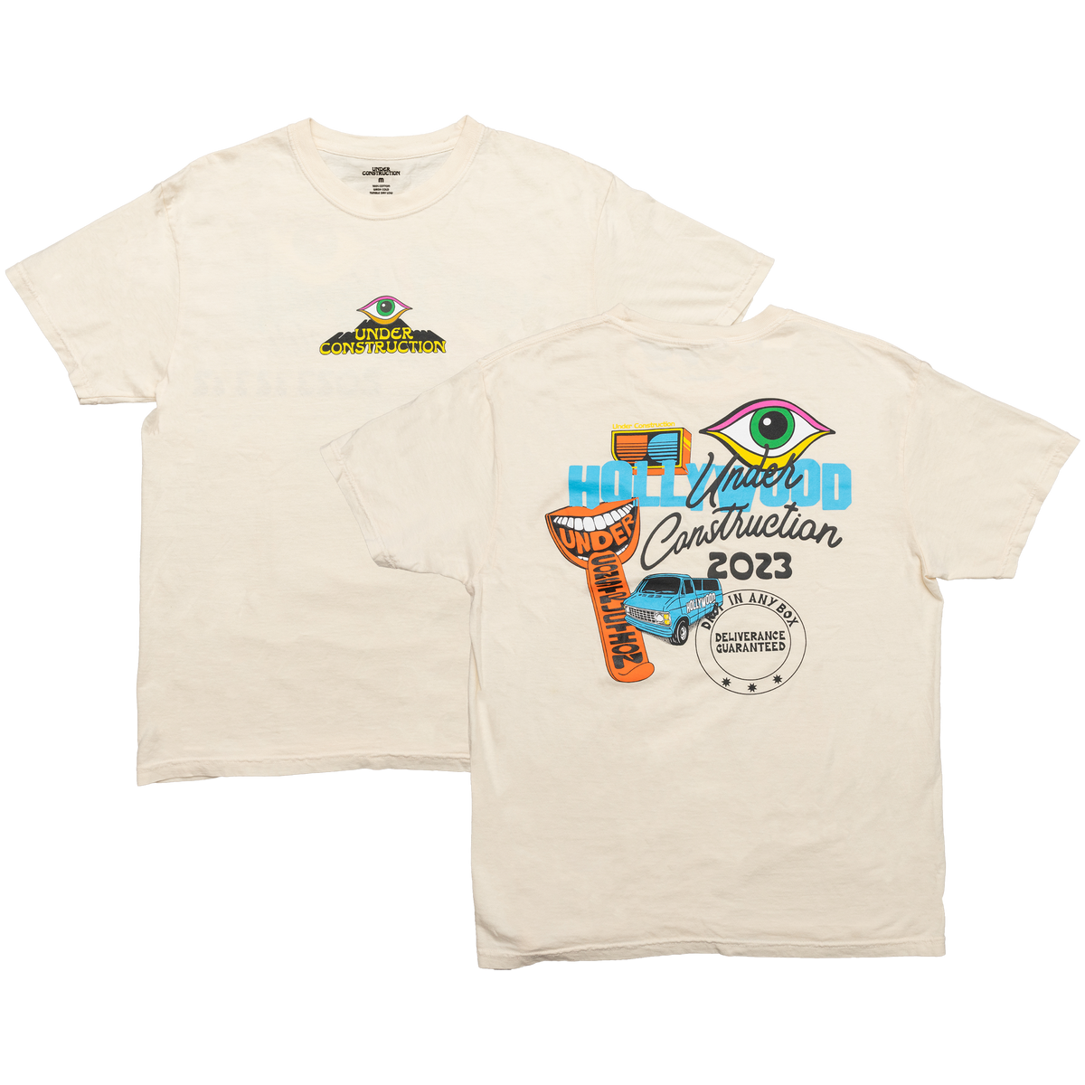Natural Under Construction tee, front and back with Hollywood graphics