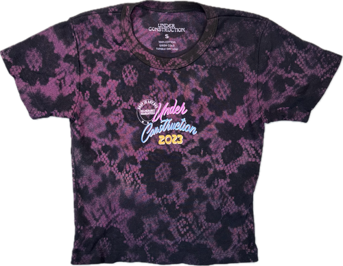 Overgrown Crop Tee in a purple and black floral dye pattern, front view