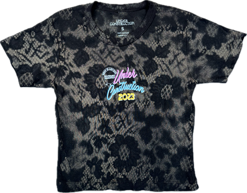 Overgrown Crop Tee in an olive-grey and black floral dye pattern, front view