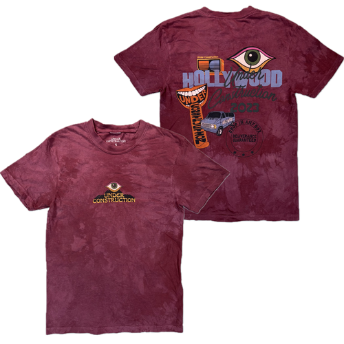 Burgundy Eye-Dye Tee, front and back with Under Construction Hollywood artwork